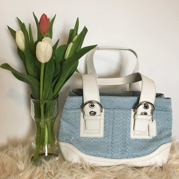 Coach Handbags - Coach Signature Baby Blue & White Satchel Purse